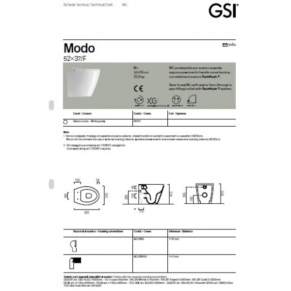 GSI Modo Swirl 981000C Λεκάνη Δαπέδου με Κάλυμμα Soft Close Λευκή Επιδαπέδιες Λεκάνες,GSI