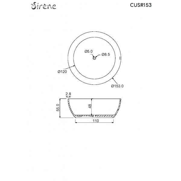 Sirene Cusco Round Solid Surface Μπανιέρα Ελεύθερης Τοποθέτησης  White Matt CUSR153-301 SIRENE, Μπανιέρες