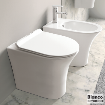 Bianco Ceramica Aida Λεκάνη Δαπέδου  Rimless με Slim Κάλυμμα Soft Close Λευκή AD13000SC-300