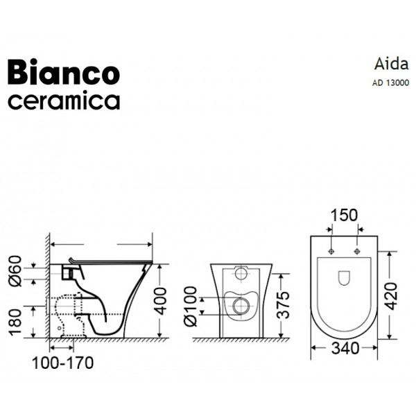 Bianco Ceramica Aida Λεκάνη Δαπέδου  Rimless με Slim Κάλυμμα Soft Close Λευκή AD13000SC-300 Λεκάνες Bianco Ceramica