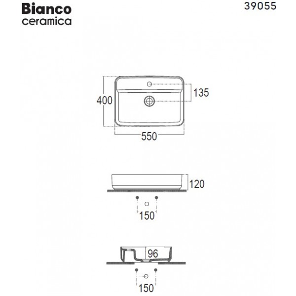 BIANCO CERAMICA ΝΙΠΤΗΡΑΣ 55x40 (1 οπή) WHITE 39055-300 Νιπτήρες,Bianco Ceramica