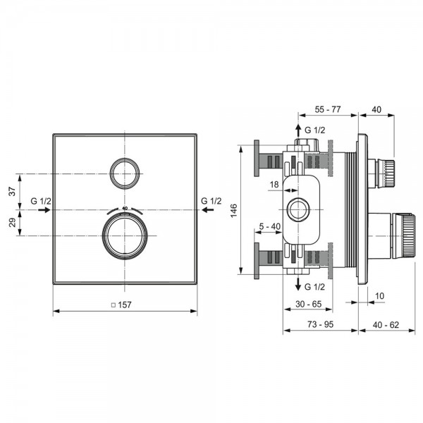 Ideal Standard CeraTherm Navigo Εντοιχιζόμενη θερμοστατική μπαταρία I λειτουργίας Χρωμέ A7301AA IDEAL