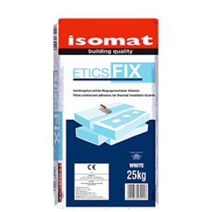 ISOMAT ETICS FIX Ινοπλισμένη, ρητινούχα, τσιμεντοειδής κόλλα θερμομονωτικών πλακών. 25 kgr Λευκη