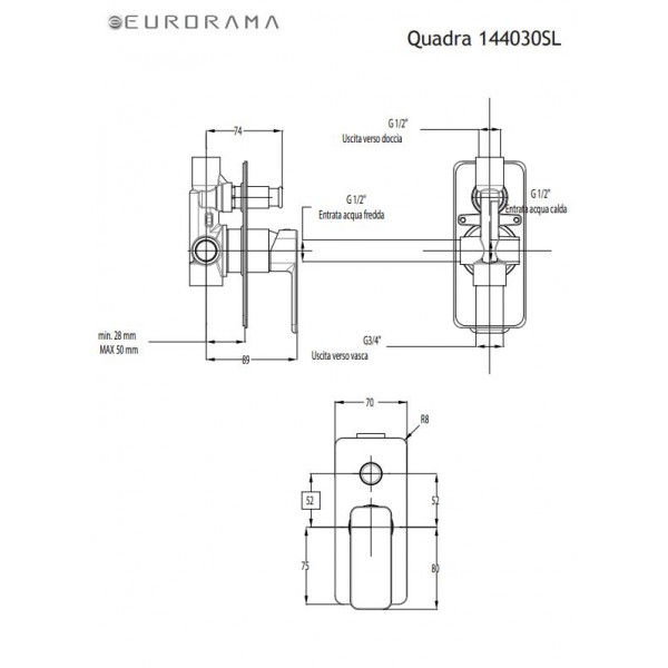 Eurorama Quadra 144030SL-110 Inox Μίκτης 2 Εξόδων Σειρά Quadra Inox