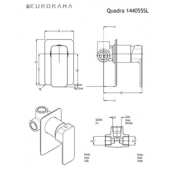 Eurorama Quadra 144055SL-110 Inox Μίκτης 1 Εξόδου Σειρά Quadra Inox