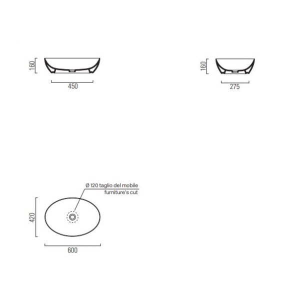 Gsi Pura 8842 60x42cm White Επιτραπέζιος Νιπτήρας Νιπτήρες Ελεύθερης Τοποθέτησης / Κρεμαστοί,GSI
