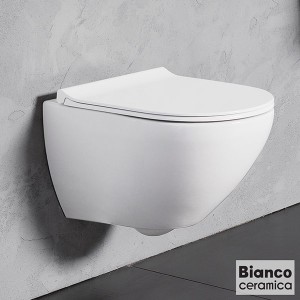 Bianco Ceramica REMO  Κρεμαστή Λεκάνη Με Κάλυμμα Βακελίτη, Λευκό 52cm, Slim Soft Close RM11000SC