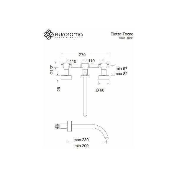 Eurorama Eletta Tecno Μπαταρία Νιπτήρα Εντοιχισμού 3 Οπών Black Matt 167901-400
