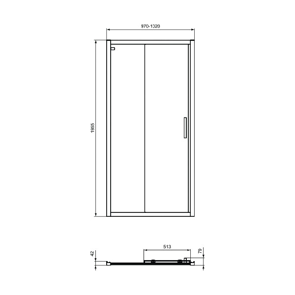 Ideal Standard Connect 2 - Παραλληλόγραμμη καμπίνα με συρόμενη πόρτα PSC 100, K9273V3 Καμπίνες απο τοιχο σε τοιχο