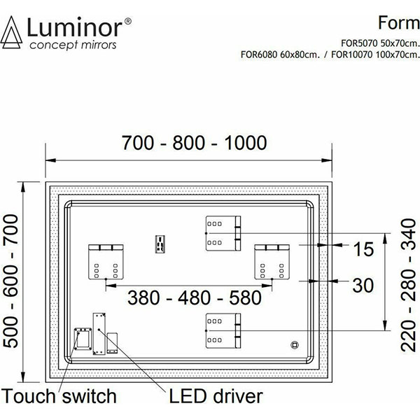 Luminor Form 50 Ορθογώνιος Καθρέπτης Μπάνιου 50x70cm