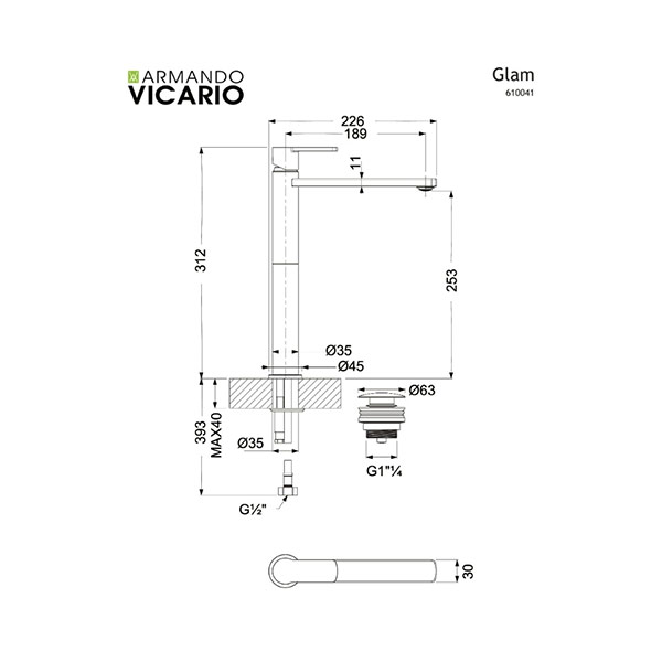 Armando Vicario Glam Μπαταρία Νιπτήρος Υψηλή 610041-100 Glam
