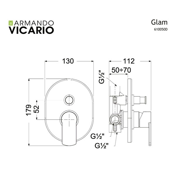 Armando Vicario Glam Μίκτης Εντοιχισμού 2 Εξόδων με Εκτροπέα 610050D-100 Glam