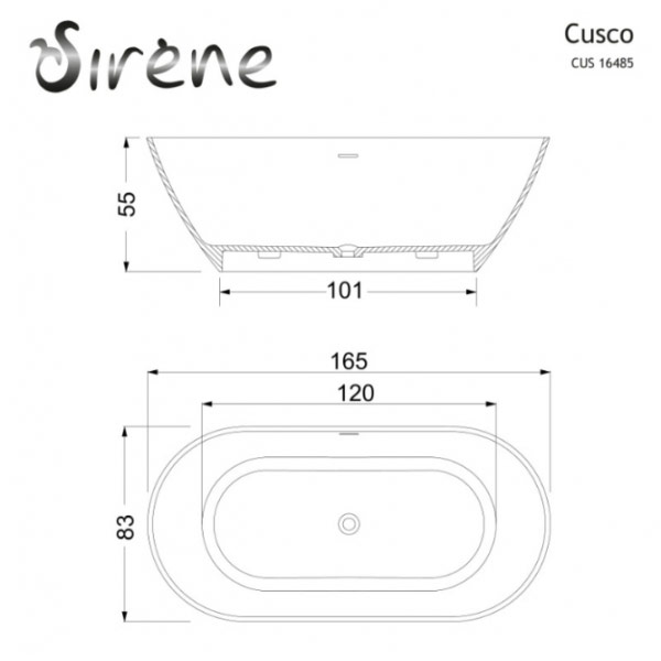 Sirene Cusco Μπανιέρα Ελεύθερης Τοποθέτησης (155x75cm) Από Χυτό Μάρμαρο Σε Λευκό Ματ CUS 15575-301