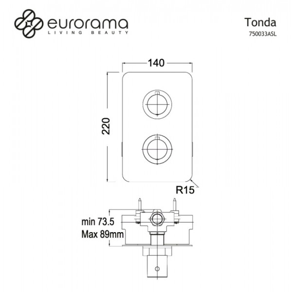 Eurorama Θερμοστατικός Μίκτης Εντοιχισμού 2 ή 3 Εξόδων Black Matt Tonda 750033ASL-400 Σειρά New Tech