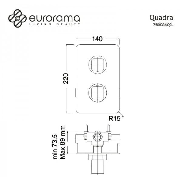 Eurorama Quadra 750033NQSL-400 Μίκτης Μπαταρίας Εντοιχισμού Ντουζιέρας 2 ή 3 Εξόδων Black Matt SLOT