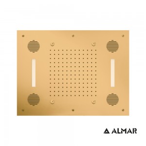 Almar Sound & Colour Tempt E044211-211 Gold Brushed Pvd Κεφαλή Εντοιχισμού Οροφής 2 Ροών Με Χρωματοθεραπέια 63x48cm
