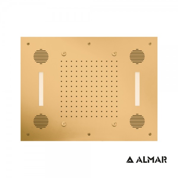 Almar Sound & Colour Tempt E044211-211 Gold Brushed Pvd Κεφαλή Εντοιχισμού Οροφής 2 Ροών Με Χρωματοθεραπέια 63x48cm Almar Κεφαλές