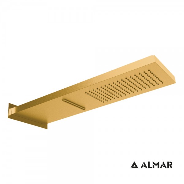 Almar Gold Brushed PVD Επίτοιχη ορθογωνια Κεφαλή Ντους 2 Ροών E044199-211 Slim Brushed Gold