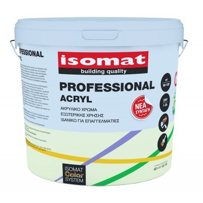 ISOMAT PROFESSIONAL ACRYL  9 lt Aκρυλικο χρωμα εξωτερικης χρησης  νεα συνθεση