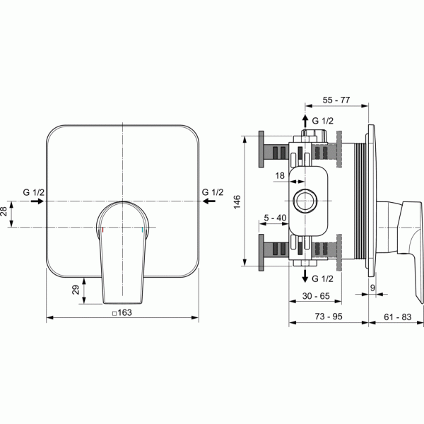 Μπαταριες Μπανιου - EDGE A7123AA Εντοιχιζόμενη μπαταρία ντους 1 εξόδου Ideal Standard