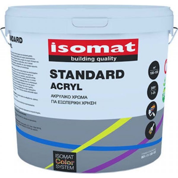ISOMAT STANDARD ACRYL Ακρυλικό χρώμα για εξωτερική χρήση 9 lt Xρώματα εξωτερικού χώρου