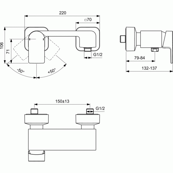 Μπαταριες Μπανιου - EDGE  A7120ΑΑ  Επίτοιχη αναμικτική μπαταρία ντους (μόνο κορμός),Ideal Standard