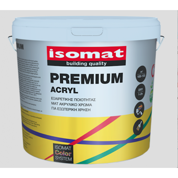 ISOMAT PREMIUM ACRYL Εξαιρετικής ποιότητας, ματ ακρυλικό χρώμα για εξωτερική χρήση λευκό 10 lt PROSFORES