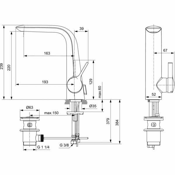Μπαταριες Μπανιου - MELANGE Ideal standard  Μπαταρία νιπτήρα με ψηλό ρουξούνι