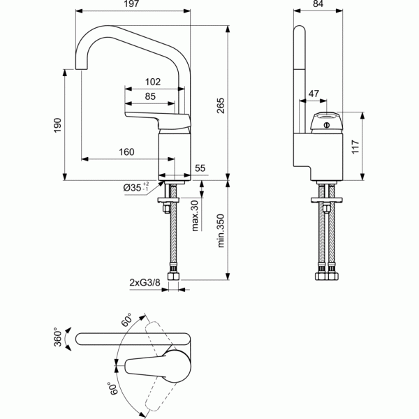 CERASPRINT B9564AA  Αναμικτική μπαταρία νιπτήρα με ψηλό ρουξούνι ,Ideal Standard
