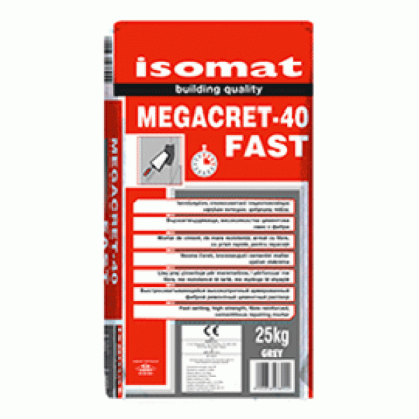 Isomat MEGACRET-40 FAST 25 kg Ινοπλισμένο Επισκευαστικό Τσιμεντοκονίαμα Υψηλών Αντοχών & Γρήγορης Πήξης Κονιάματα,Isomat