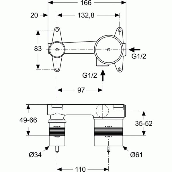 Μπαταριες Μπανιου - CONNECT AIR A7029AA Εντοιχιζόμενη μπαταρία νιπτήρα με ρουξούνι 185 mm Ideal Standard