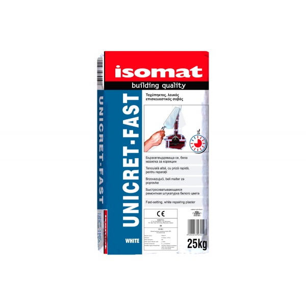 Isomat Unicret-Fast 25 kg Ταχύπηκτος Λευκός Επισκευαστικός Σοβάς