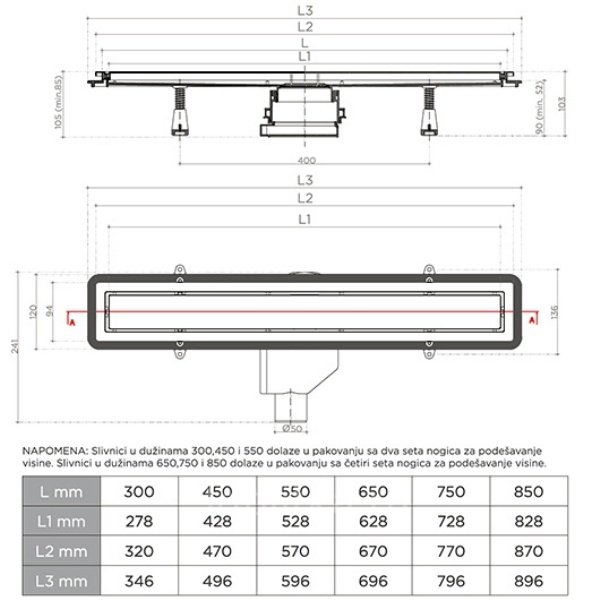 Karag Confluo 850 Premium Line  Ευθύγραμμο Σιφώνι Δαπέδου 85 cm