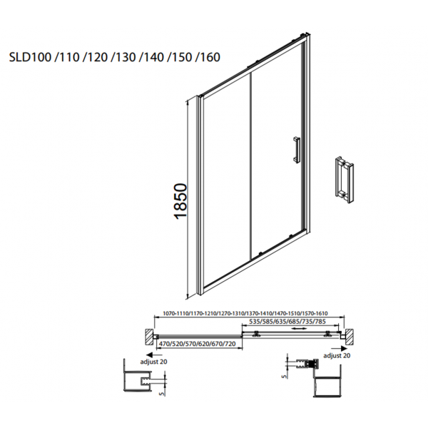 Devon Plaza Mirror Slider 1+1 SLD 120 Πόρτα Ντουζιέρας Με 1 Σταθερό & 1 Συρόμενο Φύλλο