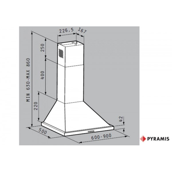 Pyramis Ecoline απορροφητήρας 065030801  60cm Inox Καμινάδα Τετράγωνη Καμινάδες  τοίχου, οροφής,επιτοίχιοι 