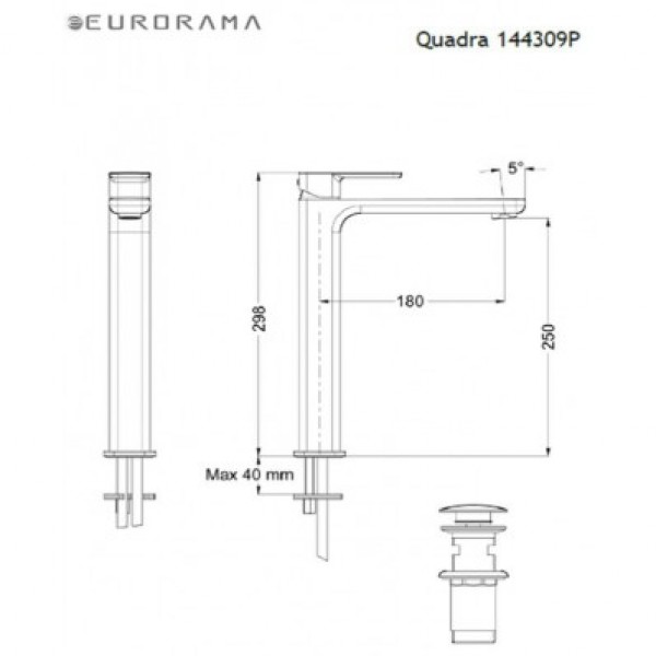 Eurorama Quadra 144309P Black Matt Μπαταρία Νιπτήρος Σειρά Quadra Black Matt