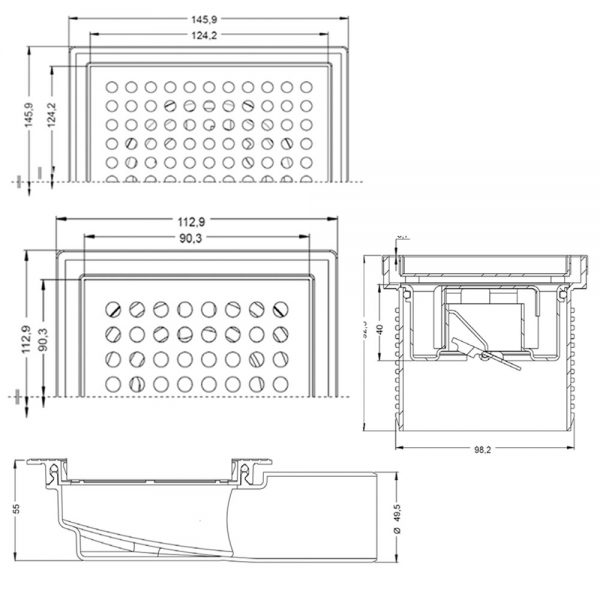 Σιφωνι δαπέδου τετράγωνο ειδικό για πλακακια MAXIFLOW 15Χ15