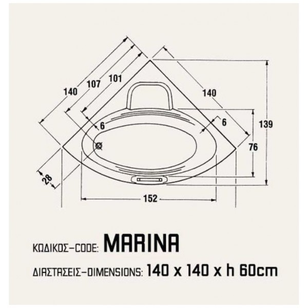 Sanitec Marina 533 140 x 140 cm Ακρυλική Μπανιέρα Ασύμμετρες  Μπανιέρες