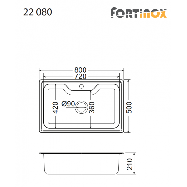 Νεροχύτης fortinox arena 22080 λείο 80X50 εκ. fortinox ανοξείδωτοι